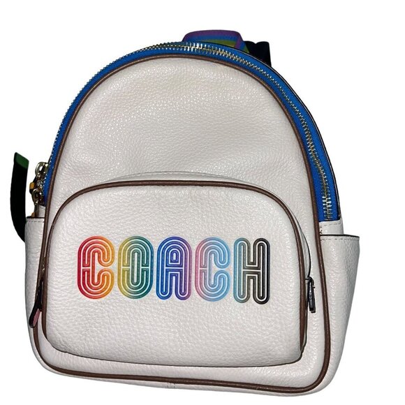 Coach Womens Backpack White Mini Court Leather Rainbow Pride Adjustable Straps